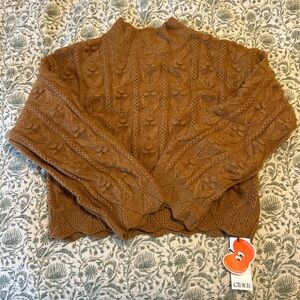 Cider Brown Cowl Neck Cable Knit Sweater